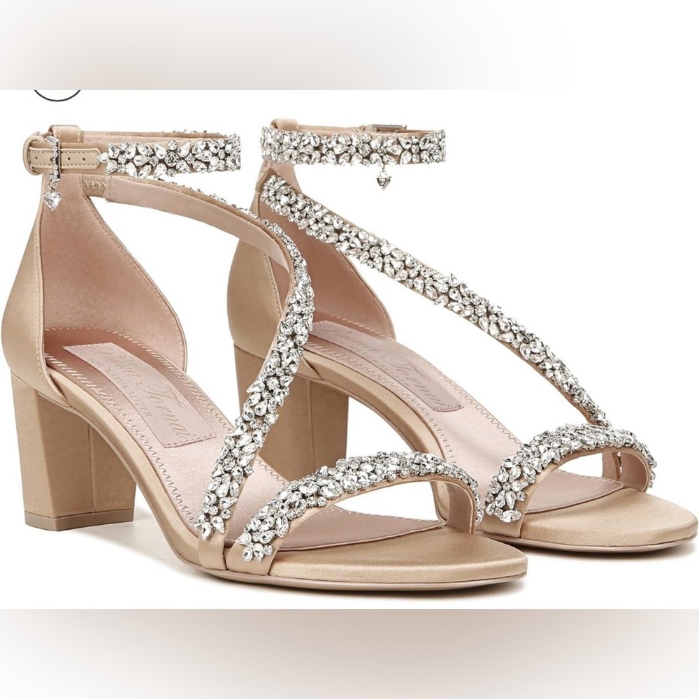 Pnina Tornai for Naturalizer Ahava Crystal-Embellished Tan Heels, Size 9.5W